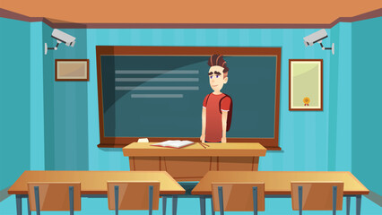 A student in a classroom illustration 