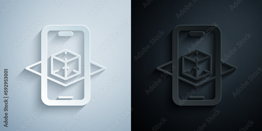 Poster paper cut 3d modeling icon isolated on grey and black background. augmented reality or virtual reali