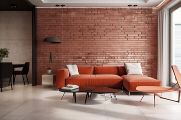 interior background pillow design wall orange decor luxury space living. Generative AI.