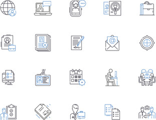 Hr manager outline icons collection. HR, Manager, Human, Resources, Personnel, Manage, Recruitment vector and illustration concept set. Training, Performance, Evaluation linear signs