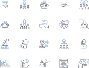 Clients outline icons collection. Customers, Consumers, Patrons, Buyers, Subscribers, Audience, Users vector and illustration concept set. Clients, Guests, Cliques linear signs
