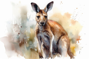 A watercolor sketch of an australian kangaroo created with generative AI - obrazy, fototapety, plakaty