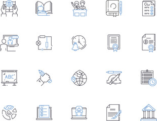 College outline icons collection. Education, University, Learning, Tuition, Campus, Major, Degree vector and illustration concept set. Admission, Study, Student linear signs