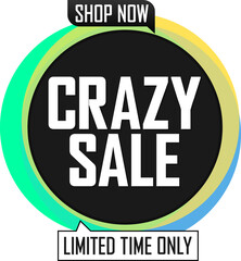 Crazy Sale banner, discount tag on transparent background. Promotion sign for shop or online store, PNG illustration