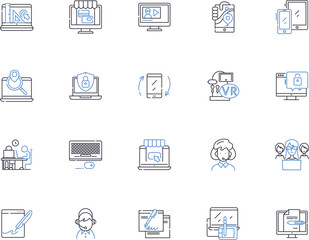 User outline icons collection. User, Profiles, Audience, Customers, Consumers, Visitors, Clients vector and illustration concept set. Individuals, Buyers, Subscribers linear signs