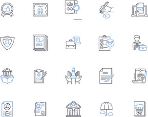 Rights outline icons collection. Rights, justice, liberty, autonomy, fairness, respect, privileges vector and illustration concept set. protection, equality, law linear signs
