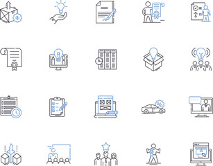 Marketing company outline icons collection. Marketing, Company, Advertising, Promotion, Strategies, Branding, Consultancy vector and illustration concept set. Consumers, Services, Brand linear signs