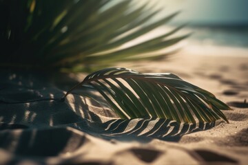 Naklejka na ściany i meble Summer backgrounds concepts with shadow of coconut leaf on clean sand beach. AI generated