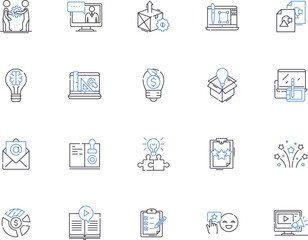 Marketing concept outline icons collection. Strategy, Promotion, Customers, Segmentation, Brand, Research, Targeting vector and illustration concept set. Advertising, Perception, Social linear signs