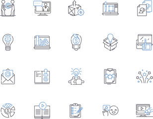 Marketing concept outline icons collection. Strategy, Promotion, Customers, Segmentation, Brand, Research, Targeting vector and illustration concept set. Advertising, Perception, Social linear signs