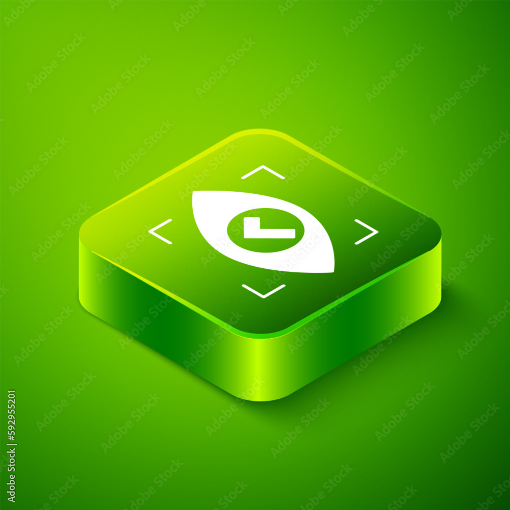 Poster isometric eye scan icon isolated on green background. scanning eye. security check symbol. cyber eye