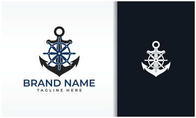 Ship's Anchor And Steering Wheel Logo