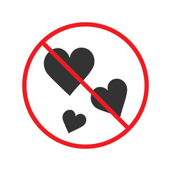 No heart icon. Forbidden heart vector sign. Warning, caution, attention, restriction, danger flat sign design. No love symbol pictogram. UX UI icon