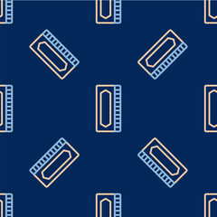 Line Harmonica icon isolated seamless pattern on blue background. Musical instrument. Vector