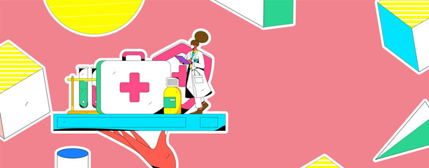 Fototapeta premium Medical Characters Anti-epidemic Flat Vector Concept Operation Hand Drawn Illustration 