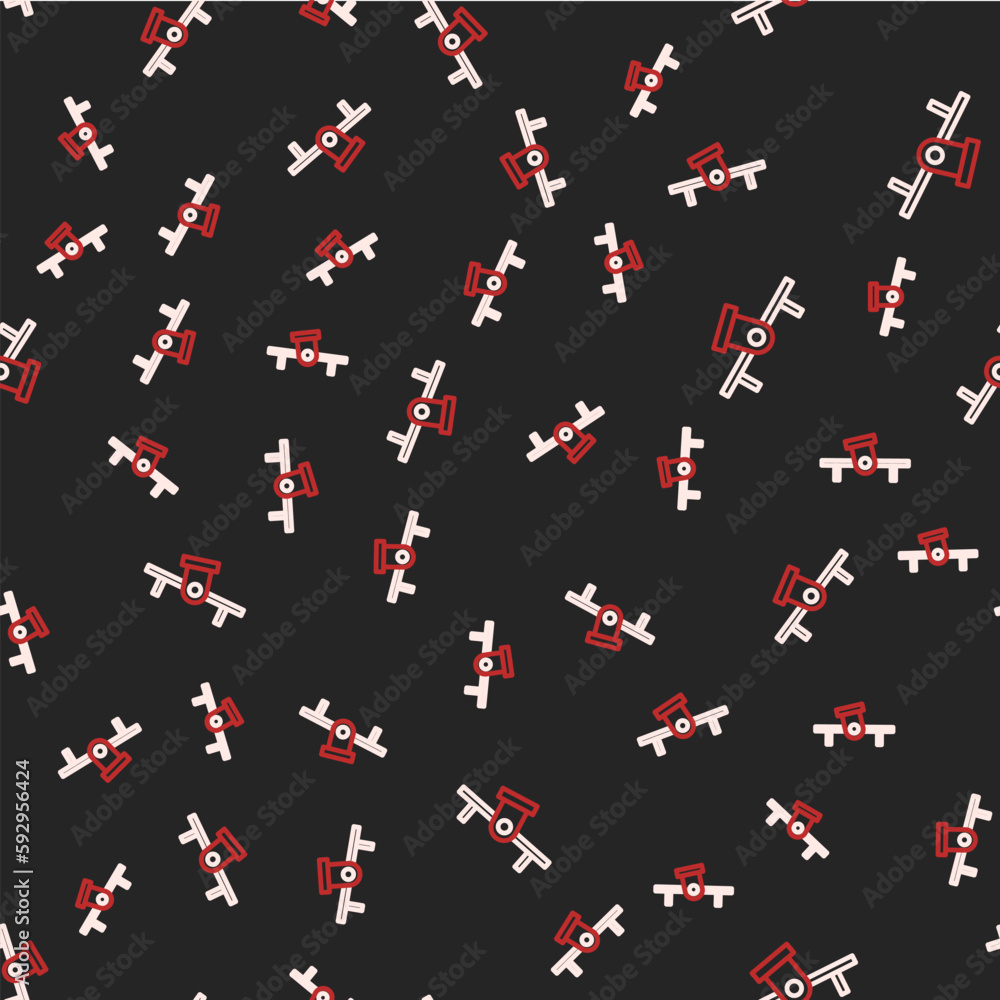 Poster line seesaw icon isolated seamless pattern on black background. teeter equal board. playground symbo