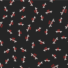 Line Seesaw icon isolated seamless pattern on black background. Teeter equal board. Playground symbol. Vector