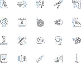 Engineering technologies outline icons collection. Technologies, Engineering, Mechanical, Civil, Electrical, Chemical, Electronics vector and illustration concept set. Structural, Robotics, Aerospace