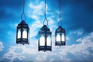 lantern ramadan islamic banner with generative AI	