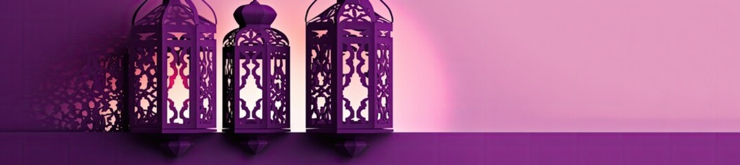 lantern ramadan islamic banner with generative AI	