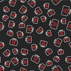 Line Thimble for sewing icon isolated seamless pattern on black background. Vector