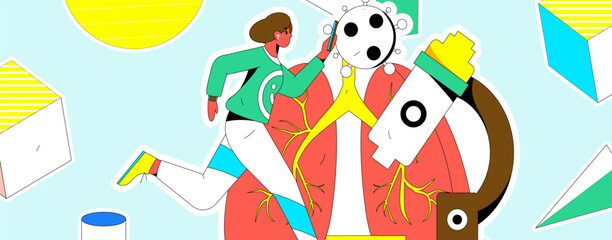 Naklejka premium Medical Characters Anti-epidemic Flat Vector Concept Operation Hand Drawn Illustration 