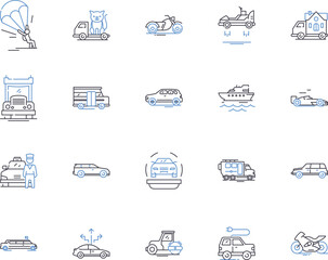 Transport services outline icons collection. Transportation, Shipping, Logistics, Delivery, Courier, Transiting, Haulage vector and illustration concept set. Freight,Hauling,Taxi linear signs