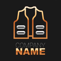 Line Fishing jacket icon isolated on black background. Fishing vest. Colorful outline concept. Vector