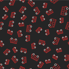 Line School Bus icon isolated seamless pattern on black background. Public transportation symbol. Vector