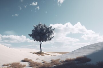 A minimalist landscape with a solitary tree or plant, Generative AI