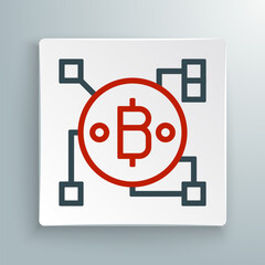 Line Blockchain technology Bitcoin icon isolated on white background. Abstract geometric block chain network technology business. Colorful outline concept. Vector