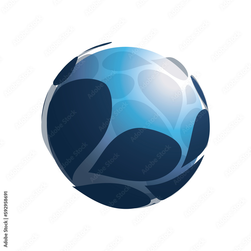 Poster Empty Lit Blue Globe Concept with Large Dark Petals Pattern Surface Around - Object Isolated on Transparent Background - Multipurpose Illustration, Design Template for Web