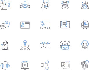 Communication people outline icons collection. Communicators, Dialogue, Interlocutors, Networkers, Speakers, Connectors, Conversationalists vector and illustration concept set. Messengers