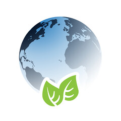 Blue Global Eco World Concept, Graphic Design Layout - Green Leaves and Earth Globe, Template Isolated on Transparent Background