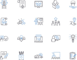 Marketing outline icons collection. Advertising, Promotion, Branding, Campaigns, Publicity, Consumers, Sales vector and illustration concept set. Social, Digital, Media linear signs