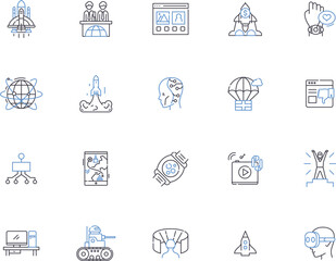 Future outline icons collection. Futurity, Foresee, Prospect, Prospective, Destiny, Prognosis, Futureproof vector and illustration concept set. Promising, Presage, Advancement linear signs