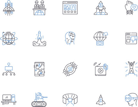 Future outline icons collection. Futurity, Foresee, Prospect, Prospective, Destiny, Prognosis, Futureproof vector and illustration concept set. Promising, Presage, Advancement linear signs