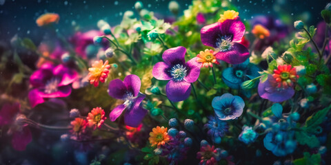 Fototapeta na wymiar a bouquet of colorful flowers is shown,
