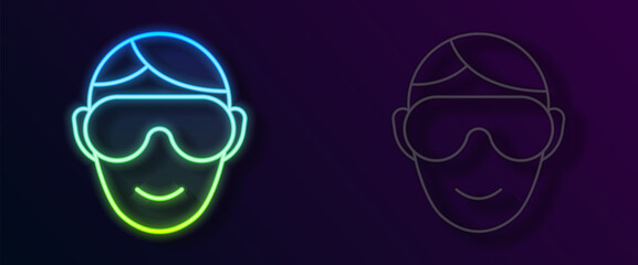 Glowing neon line Eye sleep mask icon isolated on black background. Sleeping mask. Vector