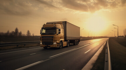 Truck on road in sunlight, generative AI