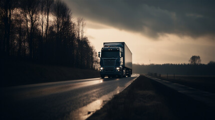 Fototapeta na wymiar Truck on road in sunlight, generative AI