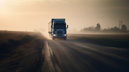 Fototapeta na wymiar Truck on road in sunlight, generative AI
