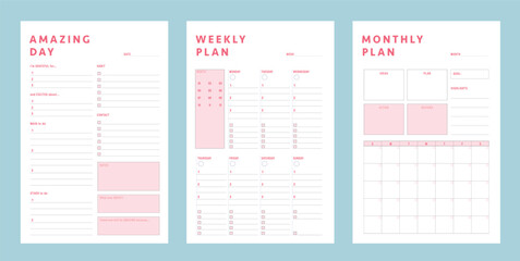 Daily weekly monthly planner. Simple Easily plan out of your day. Simple Clear Vector illustration design.