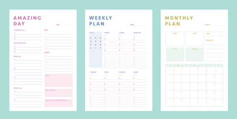 Daily weekly monthly planner. Simple Easily plan out of your day. Simple Clear Vector illustration design.