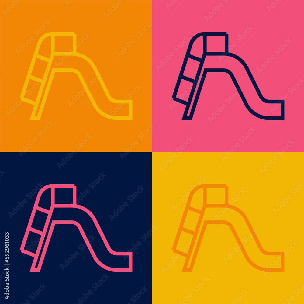 Poster pop art line slide playground icon isolated on color background. childrens slide. vector