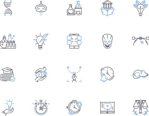 Laboratory outline icons collection. Lab, Test, Experiment, Research, Analysis, Chemicals, Beakers vector and illustration concept set. Equipment, Measurement, Microscope linear signs