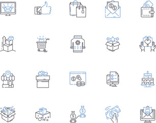Shopping mall outline icons collection. Shopping, Mall, Store, Shop, Centre, Complex, Outlet vector and illustration concept set. Arcade, Department, Bazaar linear signs