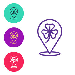 Set line Clover trefoil leaf icon isolated on white background. Happy Saint Patricks day. National Irish holiday. Set icons colorful. Vector