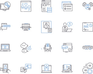 Content management outline icons collection. seperateContent, Management, System, CMS, Publishing, Organization, Authoring vector and illustration concept set. Storage, Retrieval, Digital linear signs