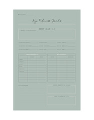  fitness goals printable template Vector. Easily plan out of your meals for breakfast, lunch, dinner and snacks